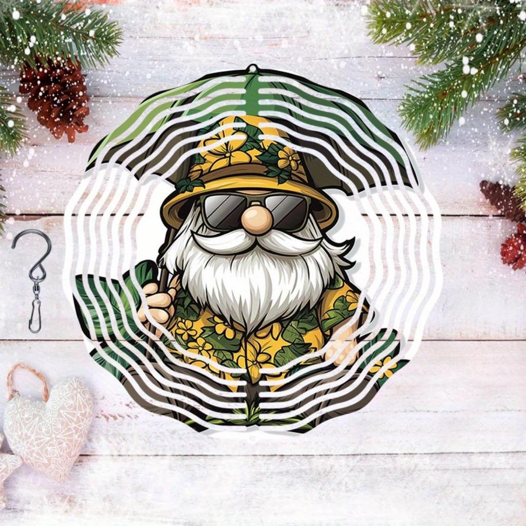 2D Metal Wind Spinner Gnome Design Outdoor Hanging Decor for Garden Patio Yard No Power Needed Rotating Wind Chime with Yellow Green Hat