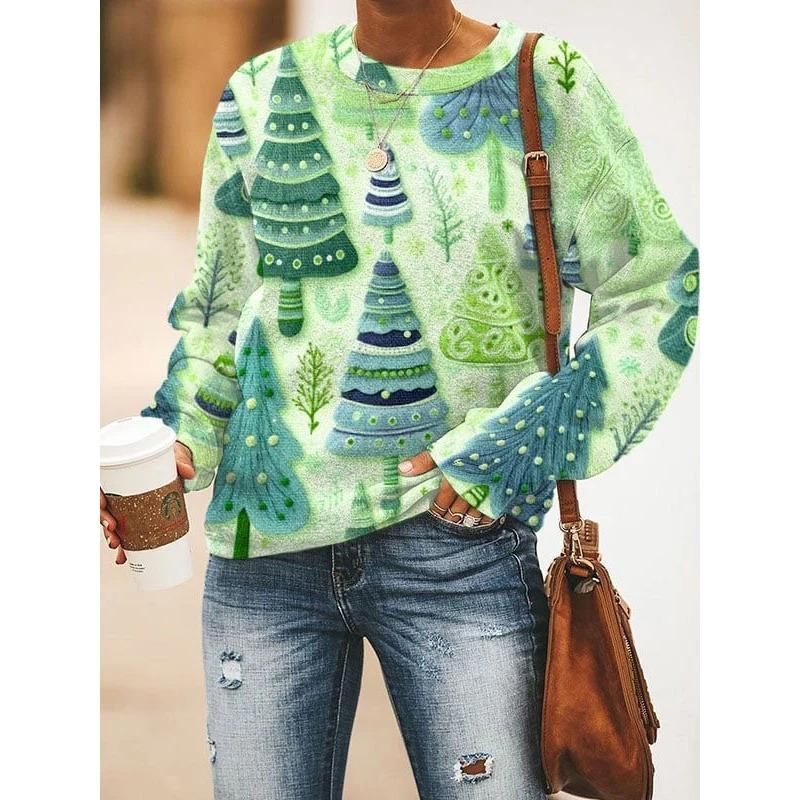 New Christmas Autumn/Winter Printed Round Neck Hoodie For Women
