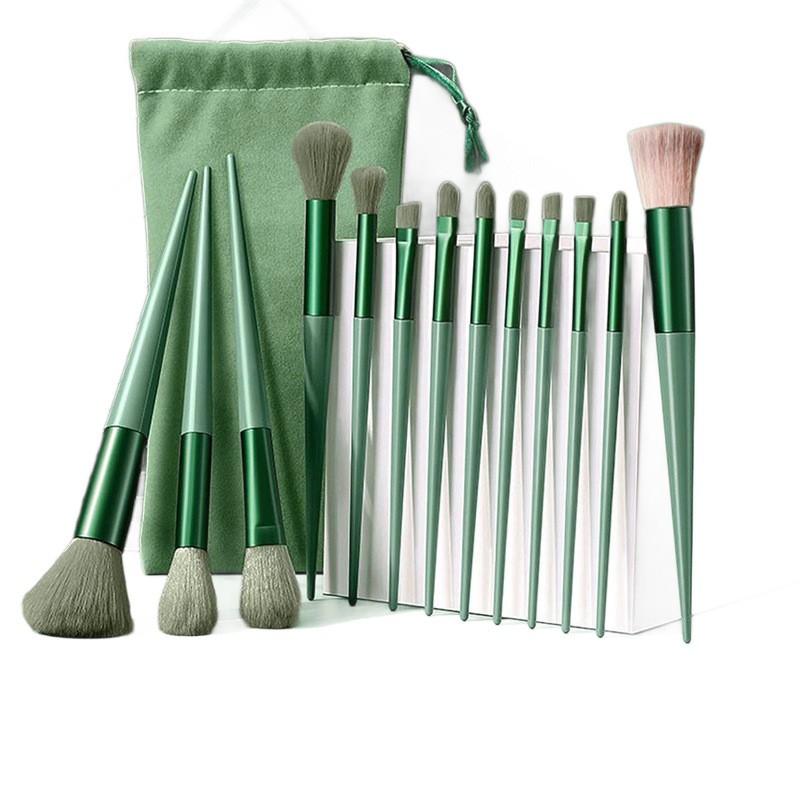 

13 Piece Makeup Brush Set Full Face Brush Kit for Powder Eyeshadow Foundation Concealer Blending Brushes with Storage Pouch One Size зелений