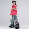 Kids Hip Hop Dance Outfit Set Boys Girls - Sleeveless Pink Top Navy Blue Pants With Accessories