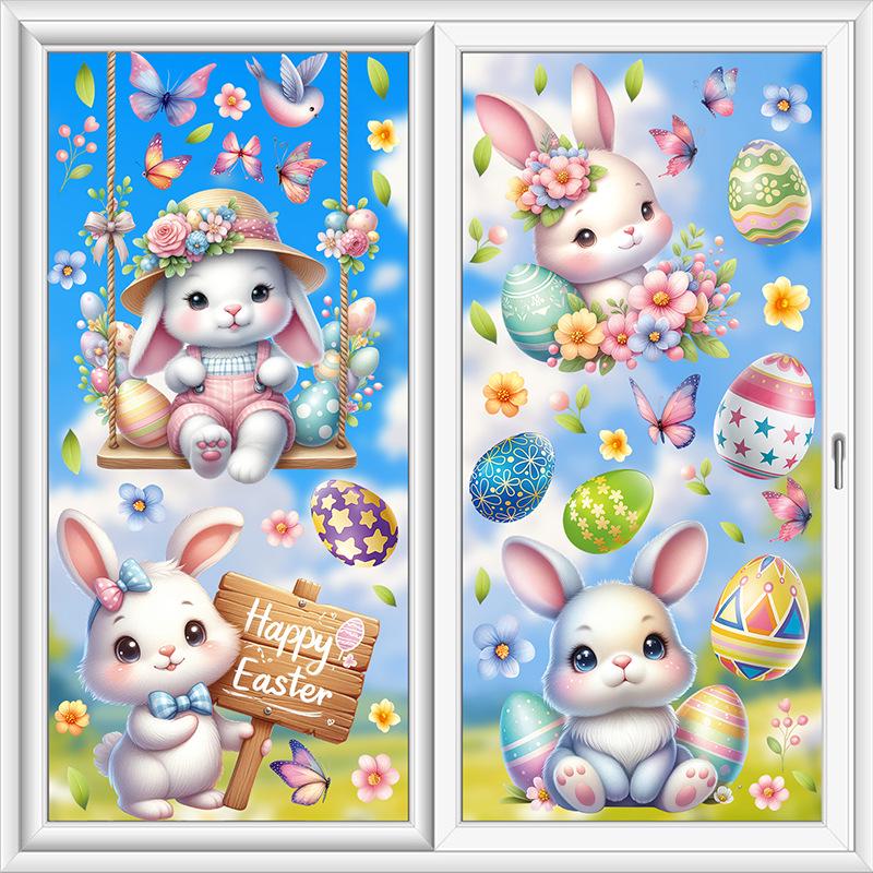 Easter 2026 3D Butterfly Glass Stickers: Colorful Eggs & Rabbit Festival Decorations