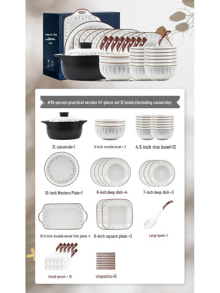 Cream Style Ceramic Dinnerware Set with Casserole