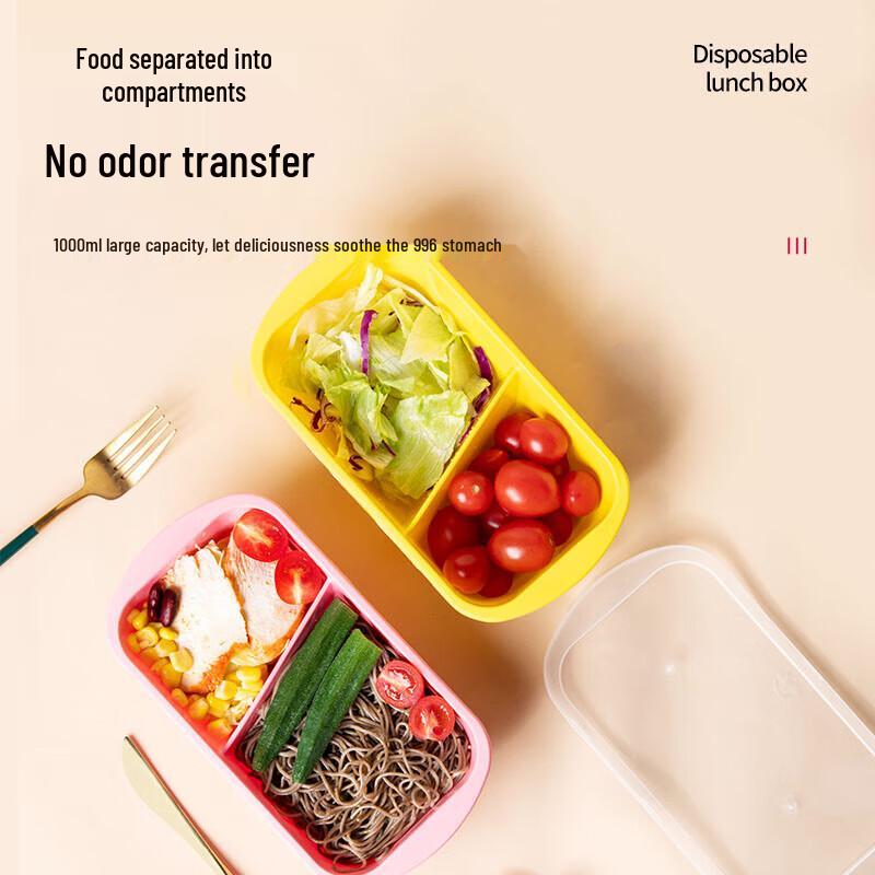 Disposable Plastic Bento Box with Lid, 1000ml (20-Pack)