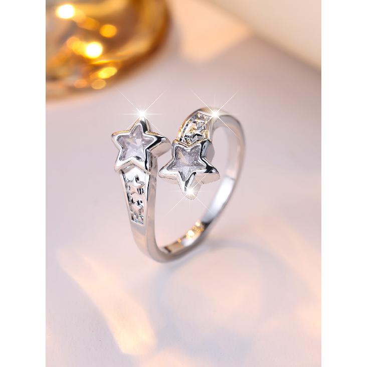 fashion double star zircon ring Elegant and minimalist star-shaped open ring, a trendy and versatile piece of jewelry for women