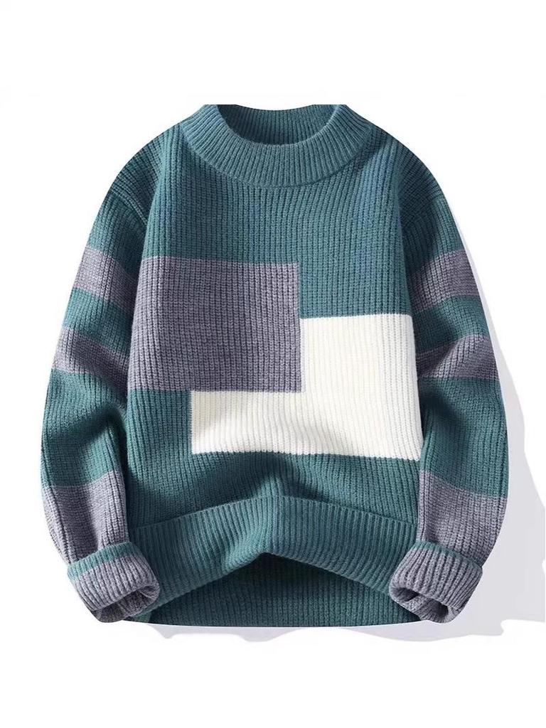 Maglione Invernale da Uomo Elegante a Contrasto - Vestibilità Larga, Caldo e di Tendenza