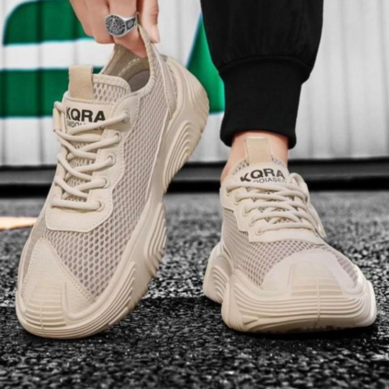 Grey Breathable Mesh Upper Hollow Thick Platform Man Casual Sneaker On Sale Simple Korean Comfortable Light Sports Shoes for Men