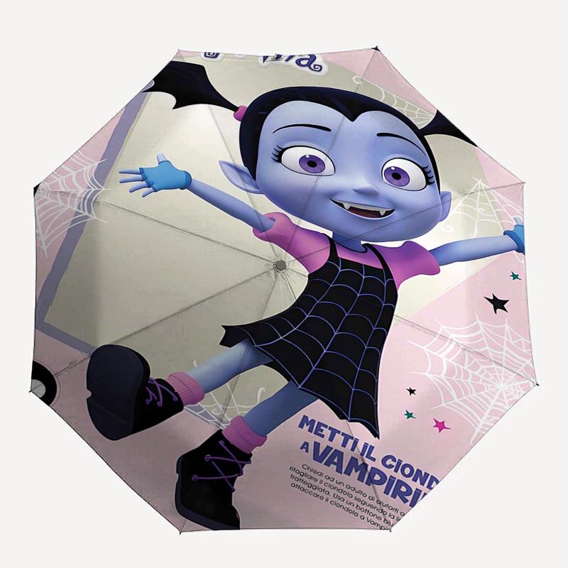 Vampirina Themed Automatic Opening and Closing Umbrella, Compact Travel Umbrella, Lightweight and Portable, Suitable for Beach Commuting Bus