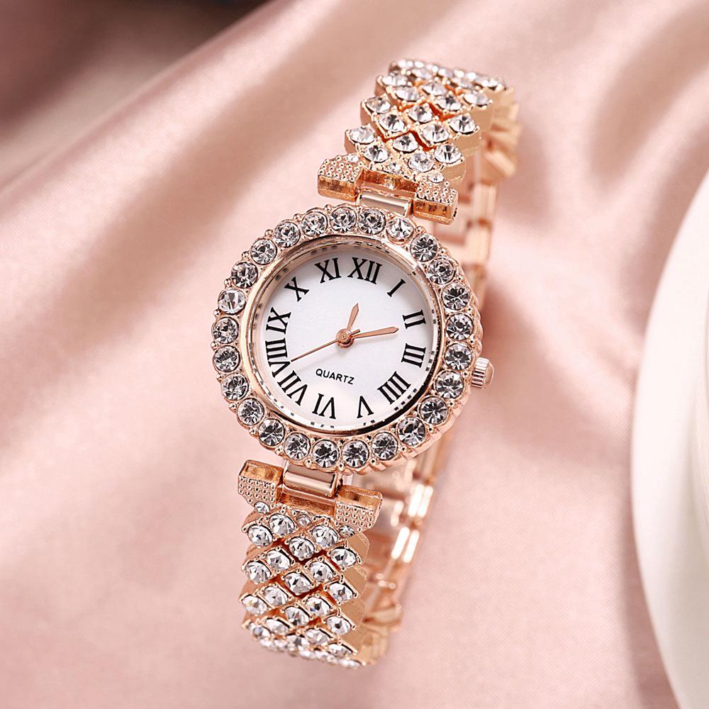 Elegant Ladies' Roman Numerals Bracelet Watch with Rhinestones