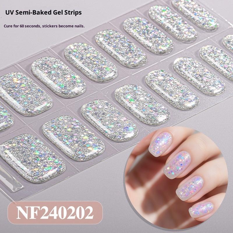 New Semi-cured Gel Nail Stickers with Glitter, Pure Glitter, and Whitening Effect; Semi-cured UV Nail Stickers.