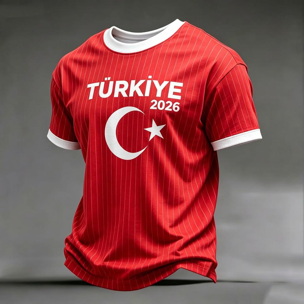 Men's Casual Crew Neck Short Sleeve Pullover T-Shirt with Football Fan Graphic Print World Cup Supporter Top Turkey Design