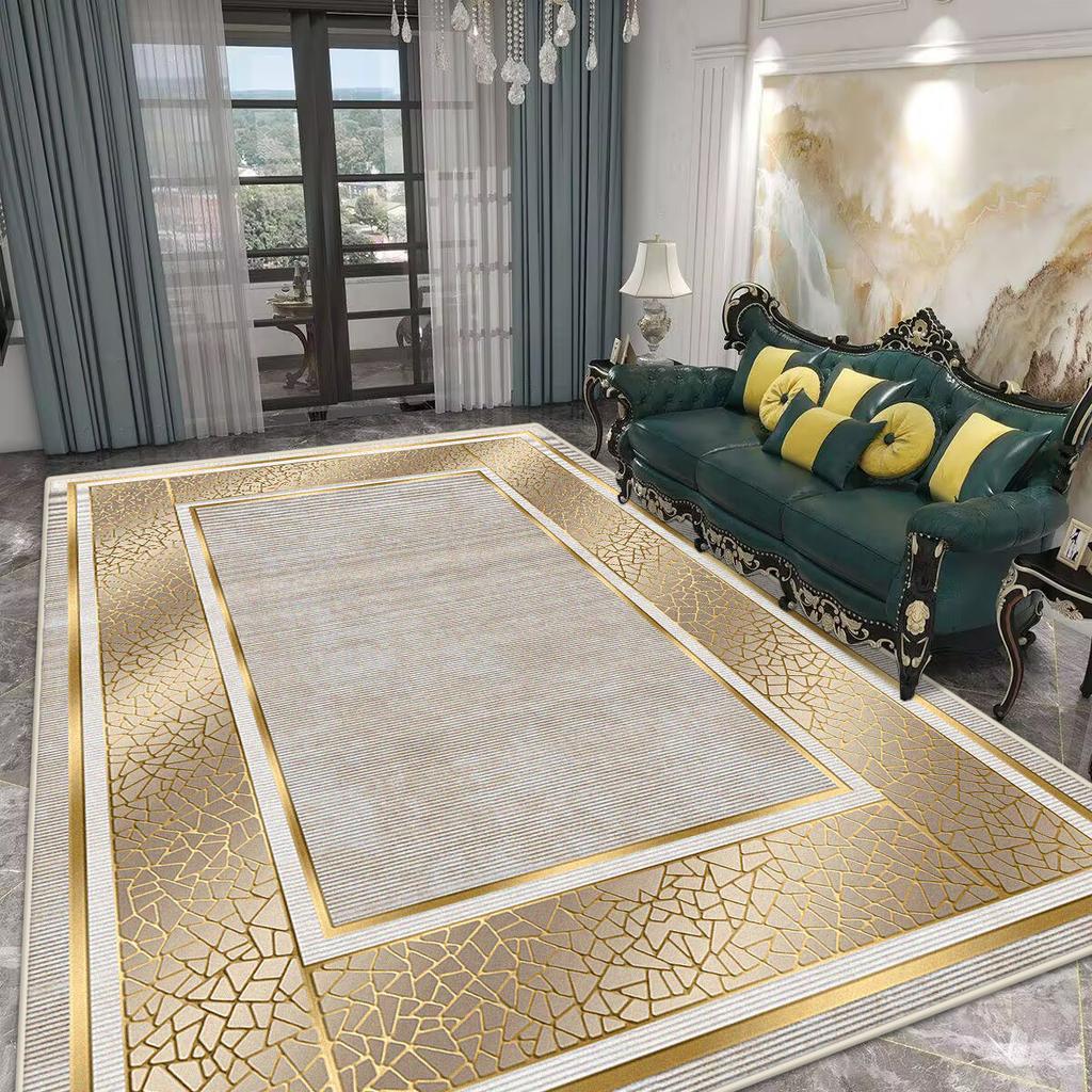 Nowoczesny Luksusowy Dywan do Salonu 200x300cm Dywany Wielkopowierzchniowe Dekoracja Pokoju Złote Maty Podłogowe Zmywalny Dywanik pod Stolik Kawowy Antypoślizgowy