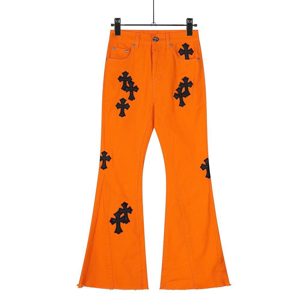 7709 CHROME HEARTS Pánské a dámské trendy džíny v americkém stylu s látkovými nášivkami, ležérní a módní high street kalhoty