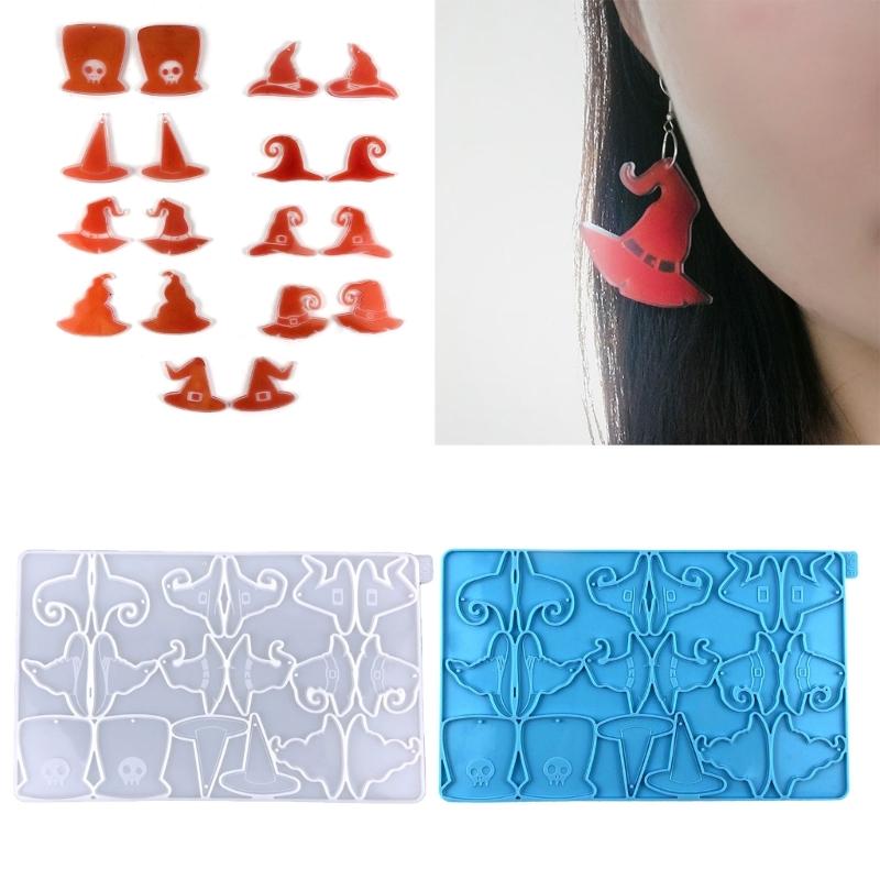 Halloween Geometric Witch Hat Earring Epoxy Resin Silicone Mold Luggage Bag Tags Casting Molds with Hole for DIY Crafts