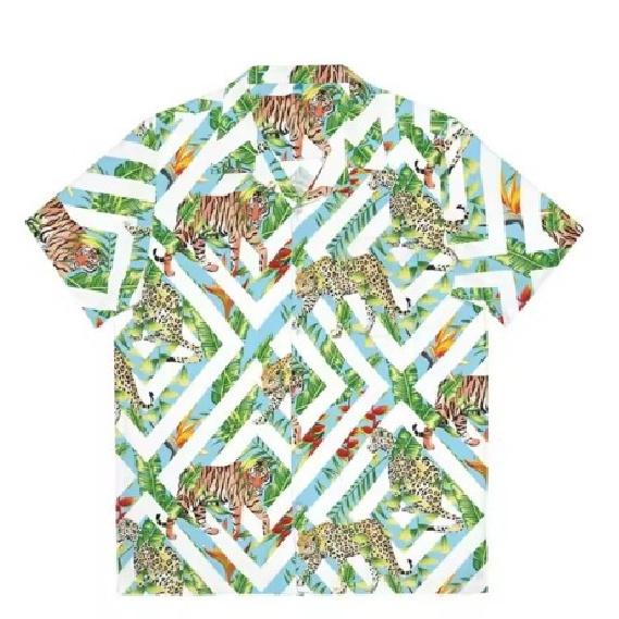 Herren Hawaii Tiger Strandhemd Mode Tierhemd Party Urlaub Kurzarm Freizeithemd