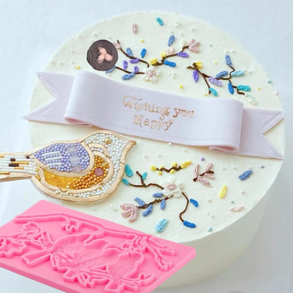 1 Pcs Magpie Fondant Mold, Plum Blossom Branch Chocolate Silicone Mold, for Cake Decoration Cupcake Topping Biscuit Candy Flower Paste Dough Marzipan