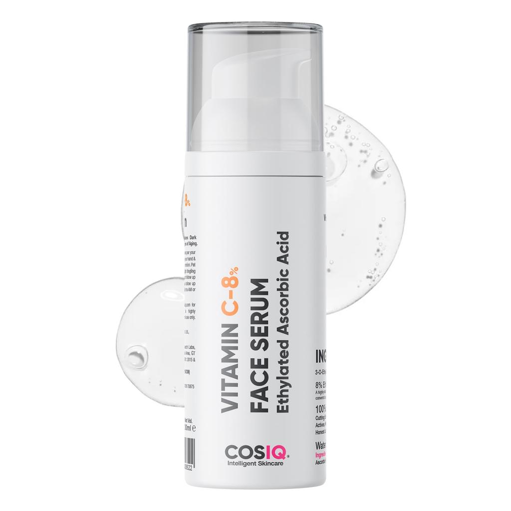 Cos-IQ 8% Vitamin C Face Serum for Glowing Skin, 30ml | Highly Stable & Non Irritating Formula For Dull Skin | Beginner Friendly Serum for All Skin