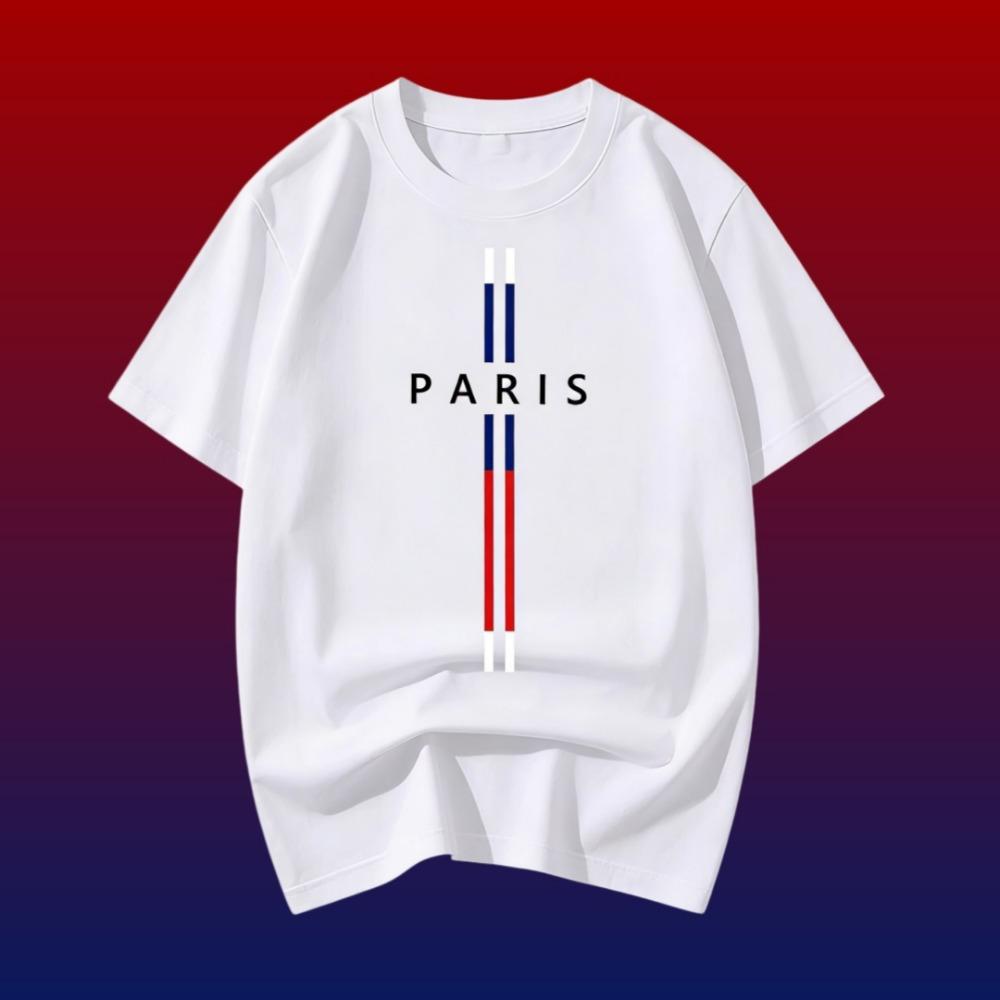New Men Fashion Casual Loose Fit Plus Size Paris Letter Print Round Neck Short Sleeve T-shirt Top Short-sleeved T-shirt for Men