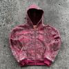 Street Retro Sports Outdoor Water Washed Loose Zipper Hoodie Street Wear Y2k Punk American Couple Jogging Hoodie