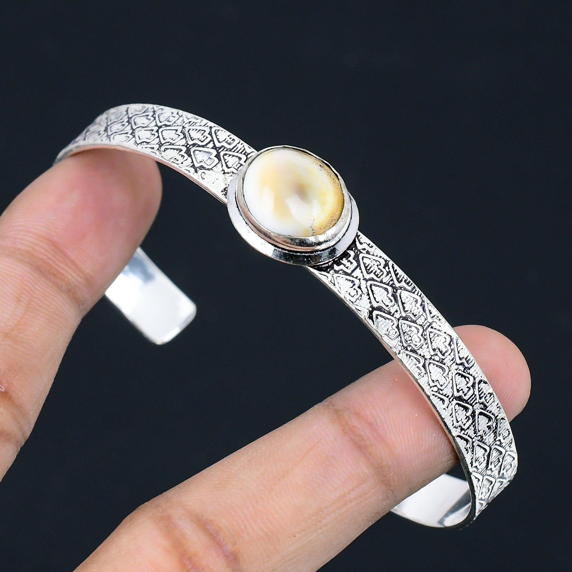 

Daughters Day Sale Oval Natural Shiva Eye Shell 925 Silver Art Deco Boho Bangle Adjustable