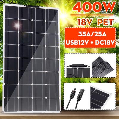 Painel solar monocristalino de 400w, 18v, pacote de banco de células solares, cabo diy, sistema de energia recarregável à prova d'água para carro ao ar livre, rv