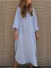 Elegant Solid Color Irregular Long Dress with Buttons and Pockets for Spring/Summer 2024 