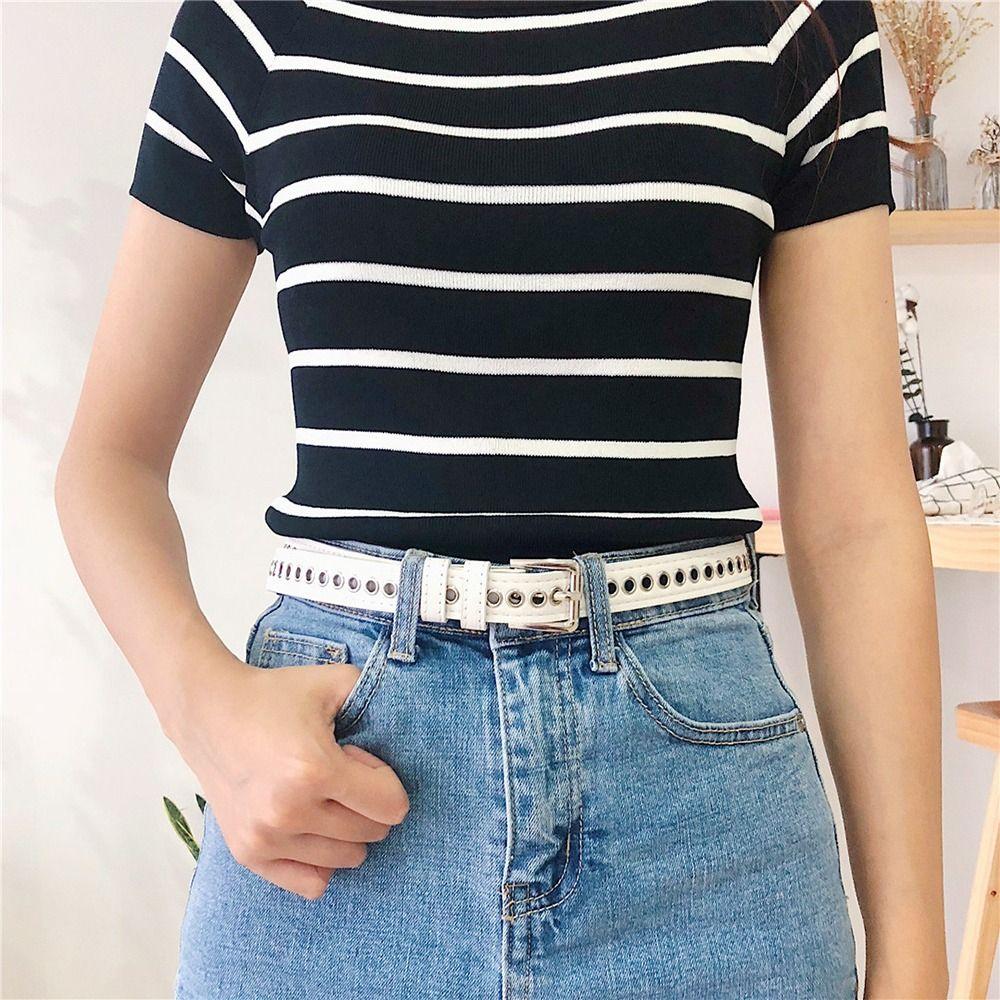 Fashion Circle Pin Buckle Dress For Men Thin Jeans Waist Belt Waist Strap PU Leather Belt Waistband