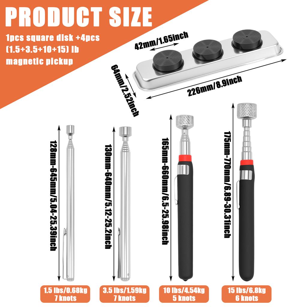 Telescopic Magnetic Pickup Tool Magnetic Rod Disc Pickup Suitable for Long-distance Item Retrieval