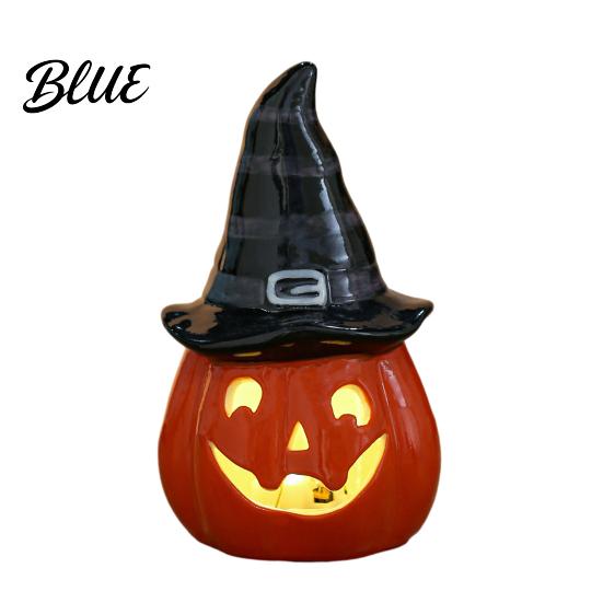 Cute Ghost Pumpkin Wizard Hat Decor Halloween Ceramic Tealight Holder Lighted Figurine with Ornament for Home Witch Hat Tiered Tray Tabletop