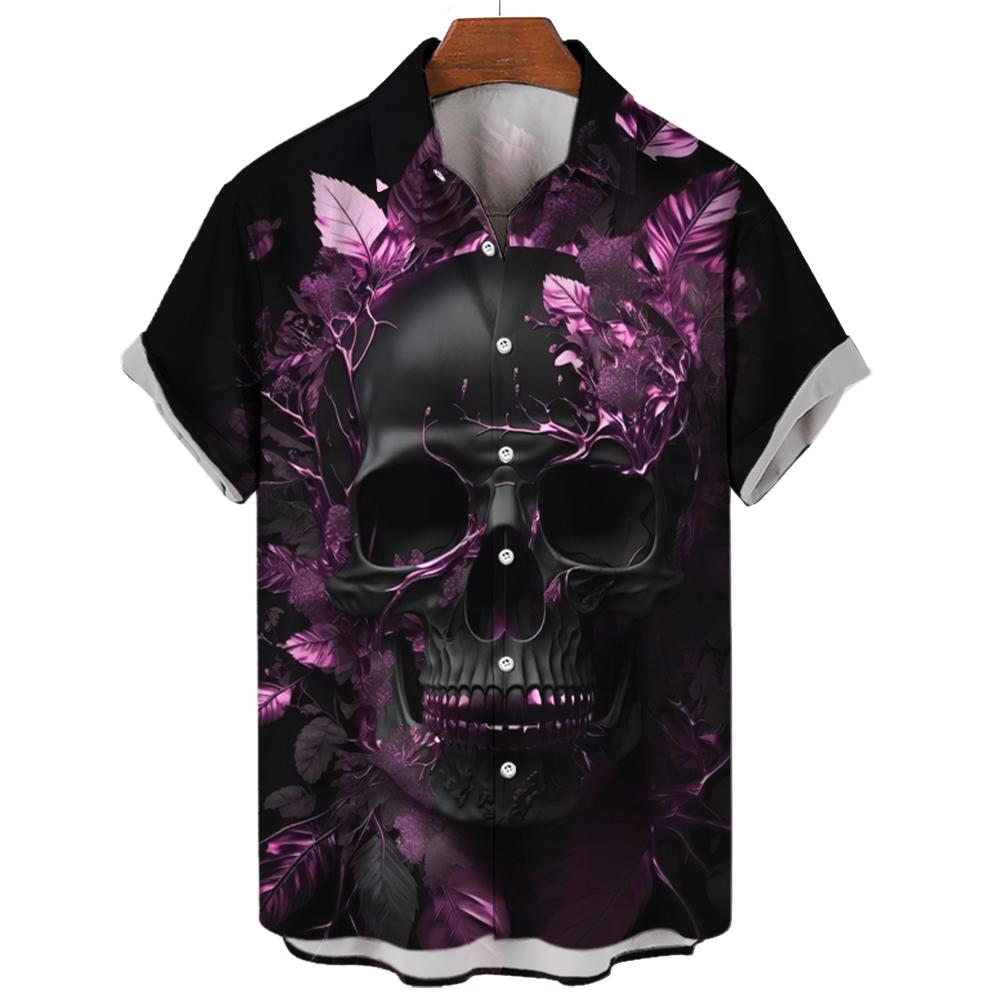 New Vintage Skull Men's Shirts Lapel Streetwear Shirt For Men Street Hip Hop Short Sleeve Top Party Summer Hawaiian