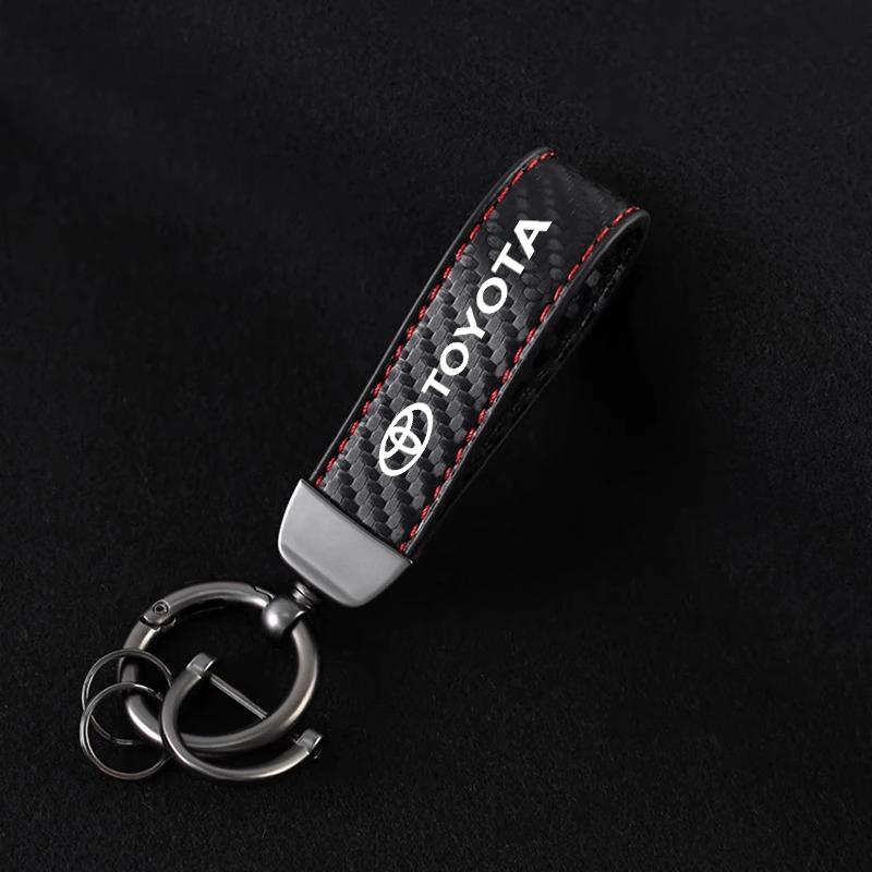 Carbon Fiber Leather Car Keychain Horseshoe Buckle Pendant For Toyota Camry Chr Corolla Rav4 Yaris Prius Keyring Accessories
