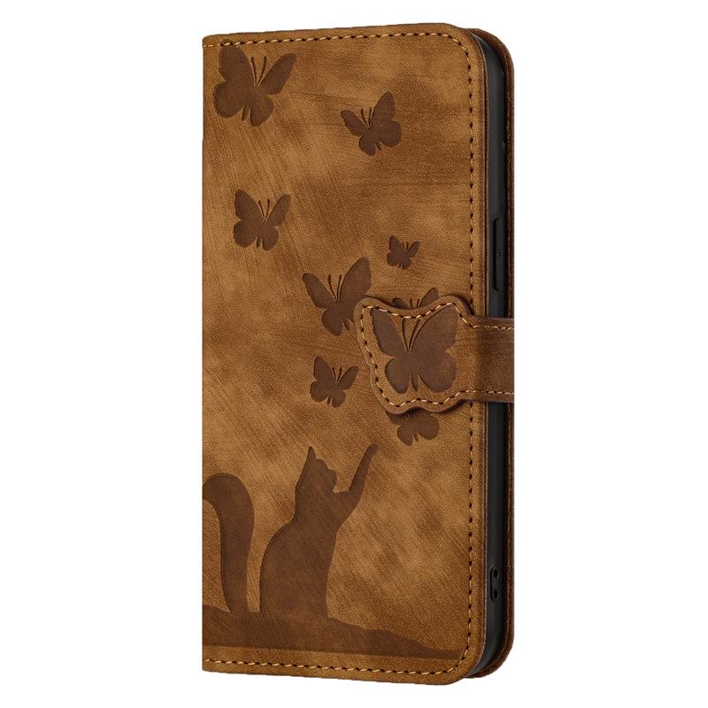 Butterfly Cat Embossed Leather Flip Case for Apple iPhone Pro Max SE3 - Card Holder for Women