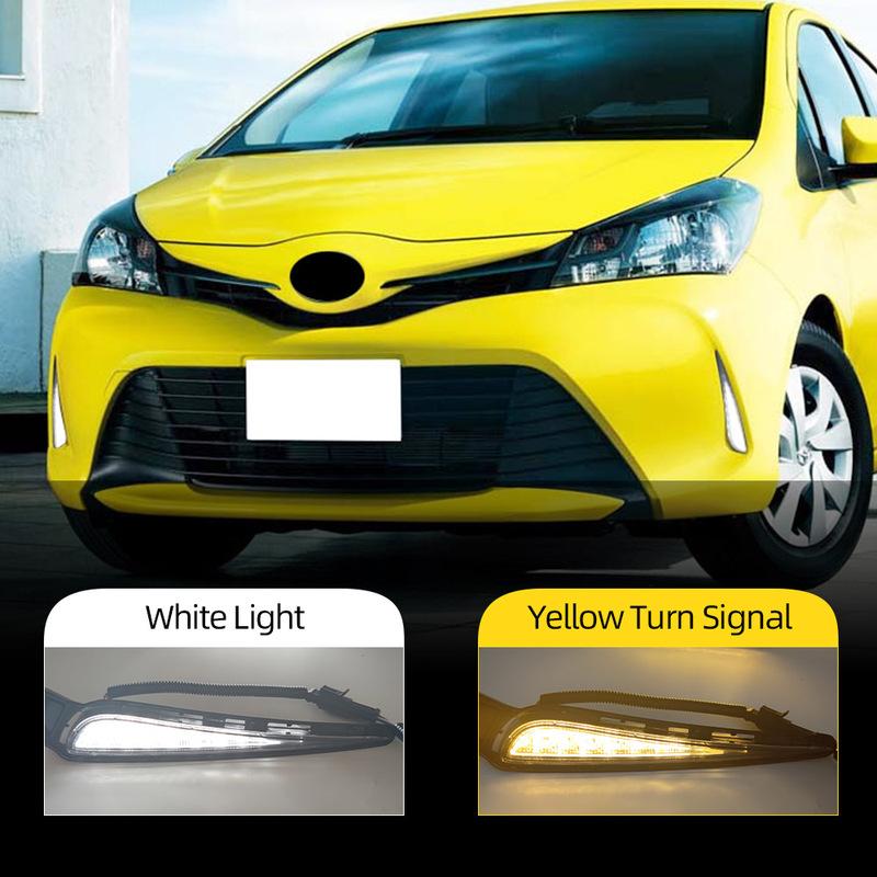 1 Pair Car LED Daytime Running Light DRL For Toyota Vitz 2016 2017 2018 Yellow Turn Signal Light Bumper Lamp Fog Lamp