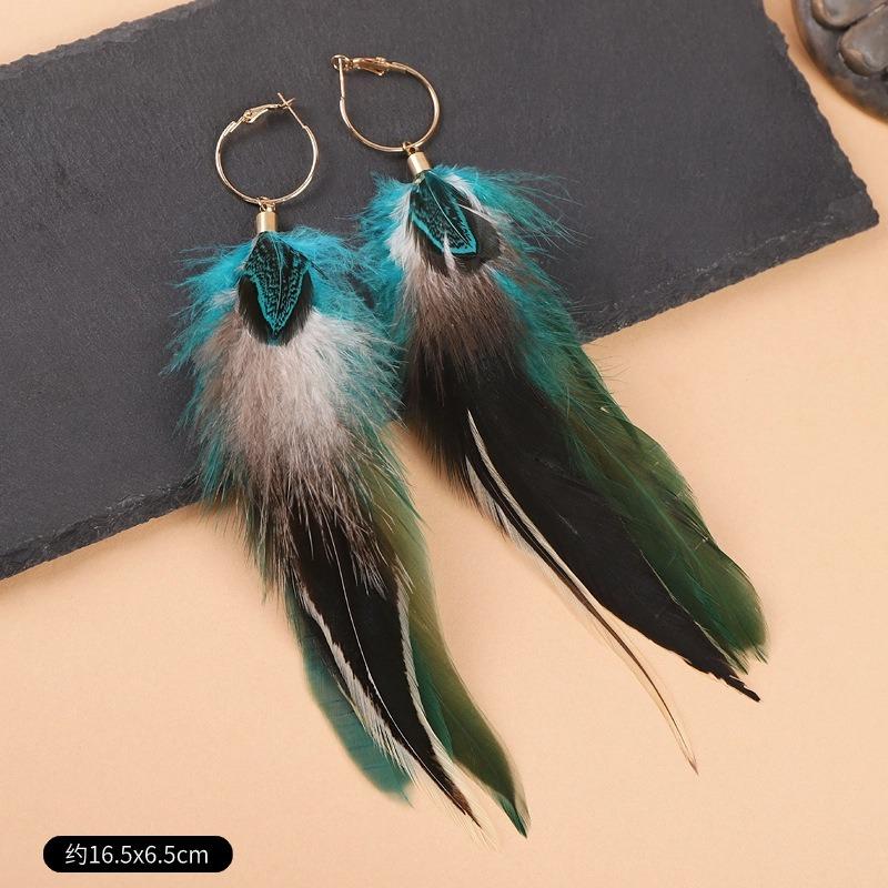 Exaggerated personality long feather earrings women's bohemian temperament retro vacation fringed earrings