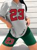 Women's Summer Set Number 23 Print Casual Shorts Set Sports Women's Shirt Shorts 2 Piece Street Wear Set Womens Summer Clothes