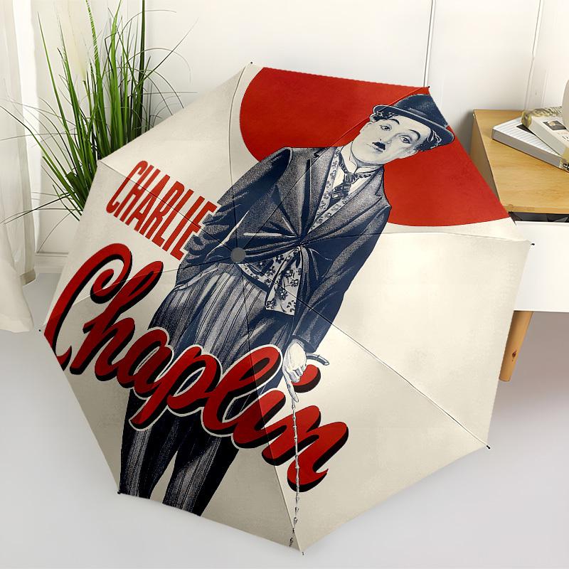 1pc Charlie Chaplin Automatic Folding Umbrella, Portable Collapsible Design, Casual Outdoor Accessory L1127078