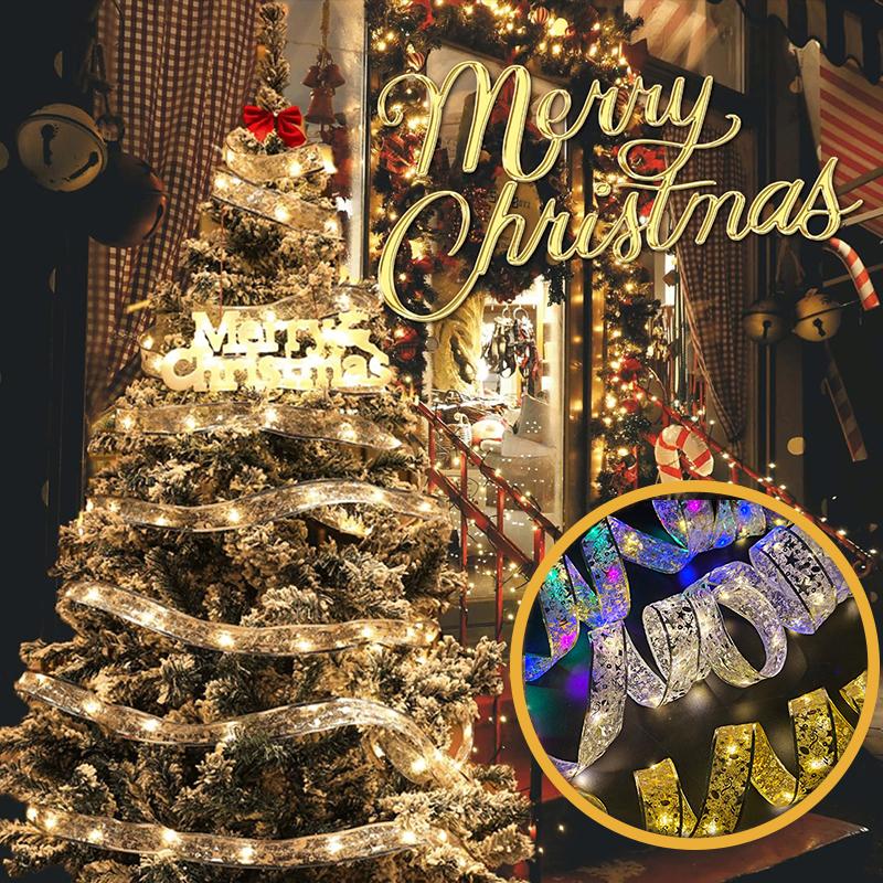1-10M Christmas Luminous Lights Decoration Golden Ribbon Fairy String Lights for Home Party Christmas Tree Supplies Decor