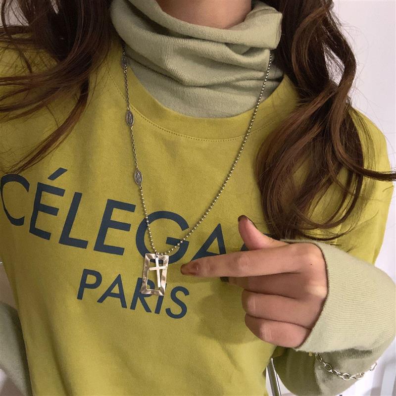 Pin Cross Pendant Necklace Niche Light Luxury High-End Flash Trading Zircon Paper Clip Clavicle Chain Accessories