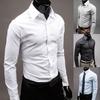 Men Solid Color Business Slim Fit Long Sleeve Button Turn Down Collar Shirt Top