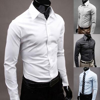 Męska Koszula Biznesowa Slim Fit z Długim Rękawem i Kołnierzykiem Zapinanym na Guziki