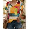 Summer plaid women's V-neck T-shirt outdoor casual short-sleeved top