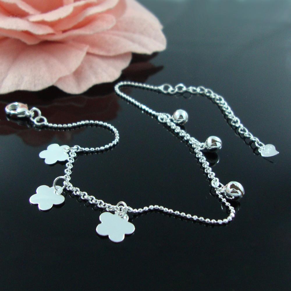 Sommer Strand Barfuß Sandalen Fußkettchen Böhmen Frauen 100 % 925 Sterling Silber Pflaume Blume Fußkettchen Armband Am Bein Fuß schmuck