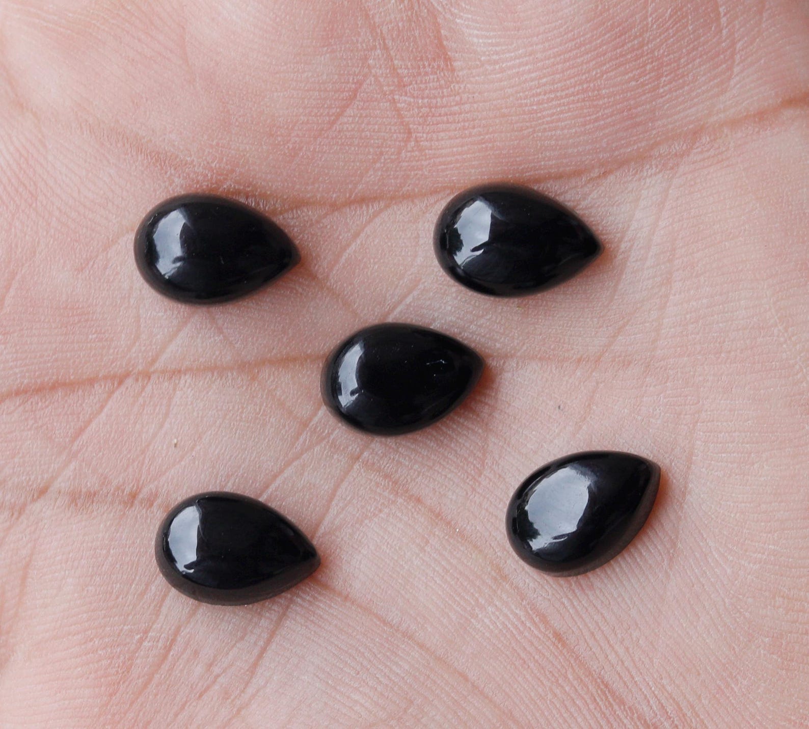 Natural Black Onyx Pear Cabochon | Teardrop Black Onyx Loose Gemstone | Smooth Black Gemstone for Jewelry Making 6x9mm (1 Piece) чёрный