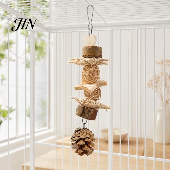 Wooden Parrot Chew Toy Toy, Pine Cone Bird Blocks Anxiety Relief Enrichment Cage Accessories for Small Medium Parrots Foraging Biting Beak Care