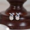 S925 Silver Needle Stud Earrings - Silver Pearl Cross Design Fashionable Earrings
