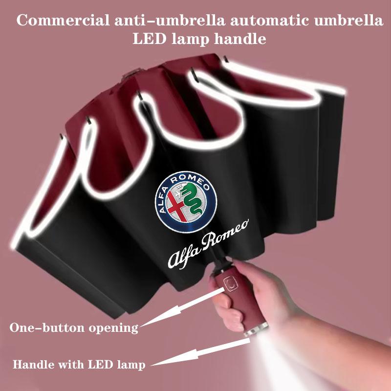 VKD2 Car Led Umbrella Automatic Folding Windproof Sunshade Umbrella For Alfa Romeo STELVIO Giulia 159 Giulietta 147 Mito 156 MTO Car