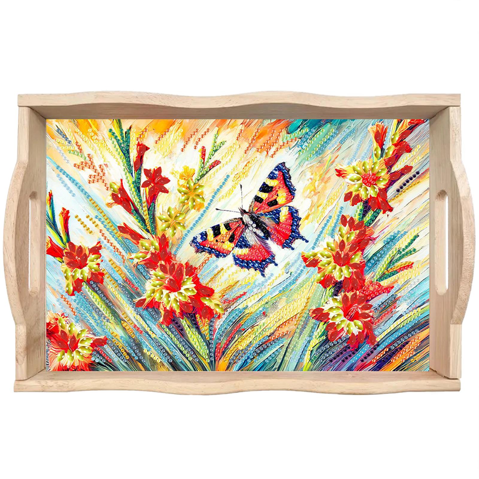 

Wooden Beautiful Pattern 5D DIY Diamond Painting Serving Tray with Handle Diamond Painting Tray Handicraft for Countertop Decor