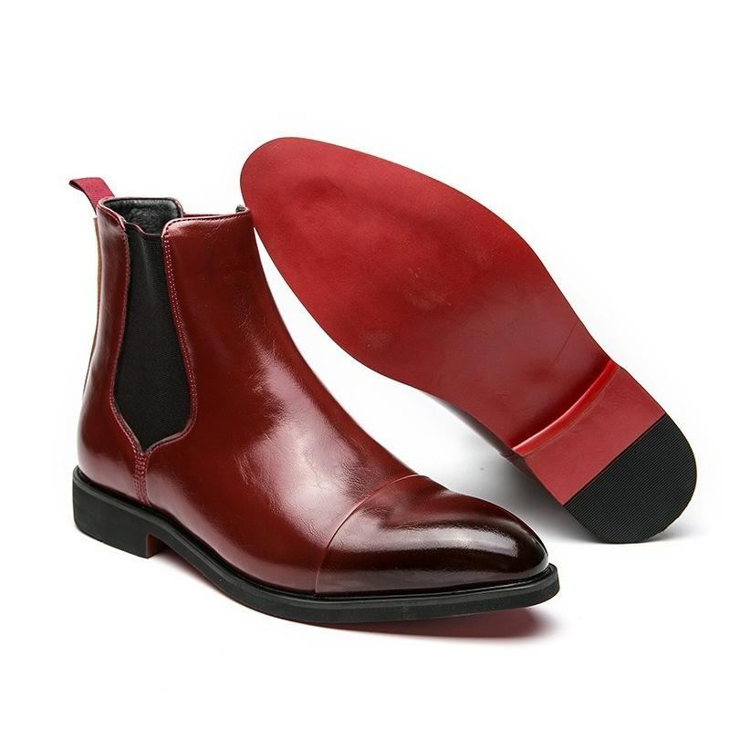 Autumn and Winter Pointed-toe Large Size Men's Boots, High-top Leather Shoes, Red Soles, Martin Boots, British Casual Chelsea Boots