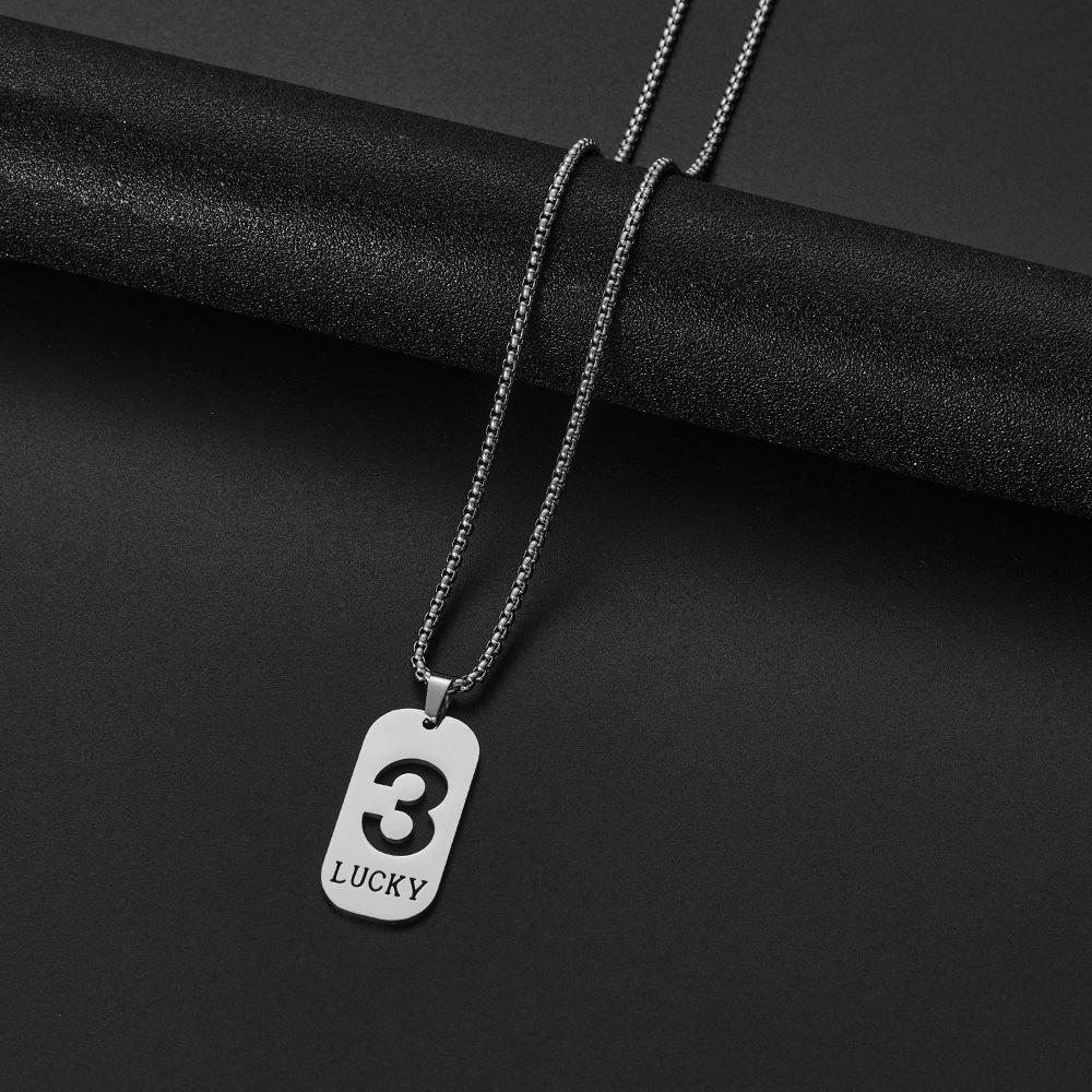 Men s Trendy Stainless Steel Lucky Number Pendant Necklace
