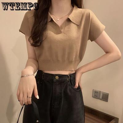 Polo-Ausschnitt Kurzarm gestricktes Eis-Seiden-Top für Damen, Sommer, dünn, neues frühes Frühlings-Innen-T-Shirt