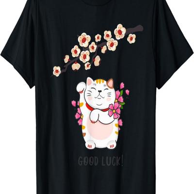 Maneki Neko  Lucky Cat  Cherry Blossom T-Shirt